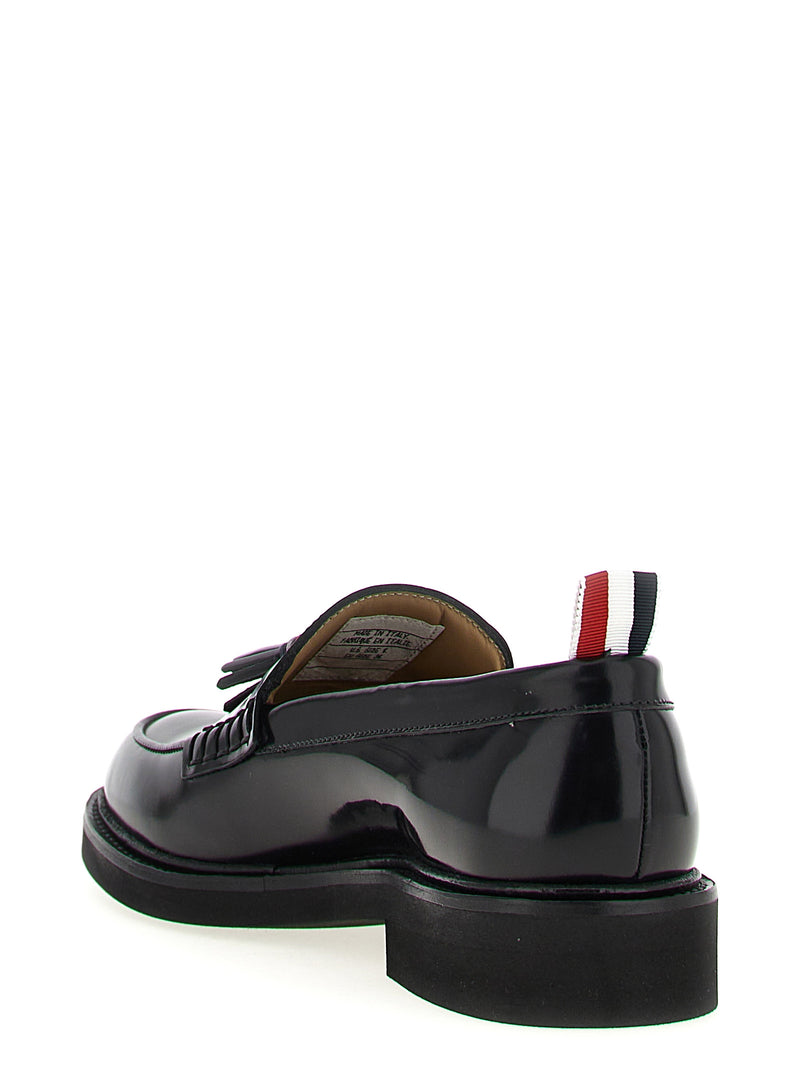 Thom Browne Black Calfskin Slip-On Loafers for Women