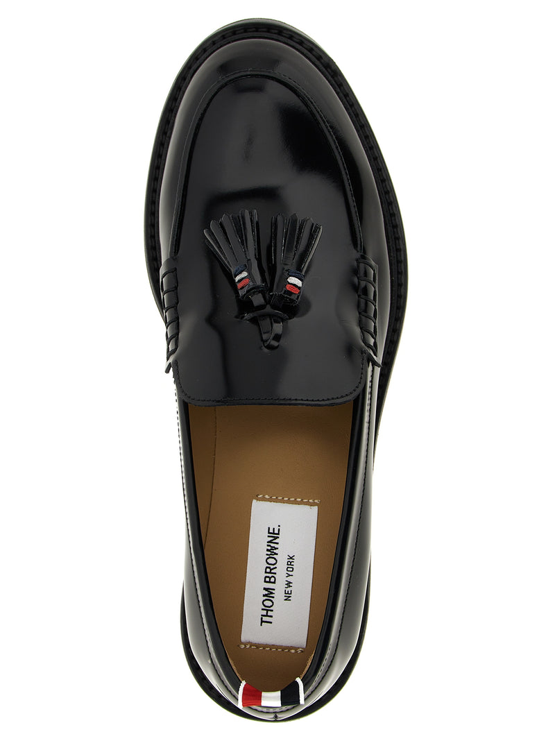 Thom Browne Black Calfskin Slip-On Loafers for Women