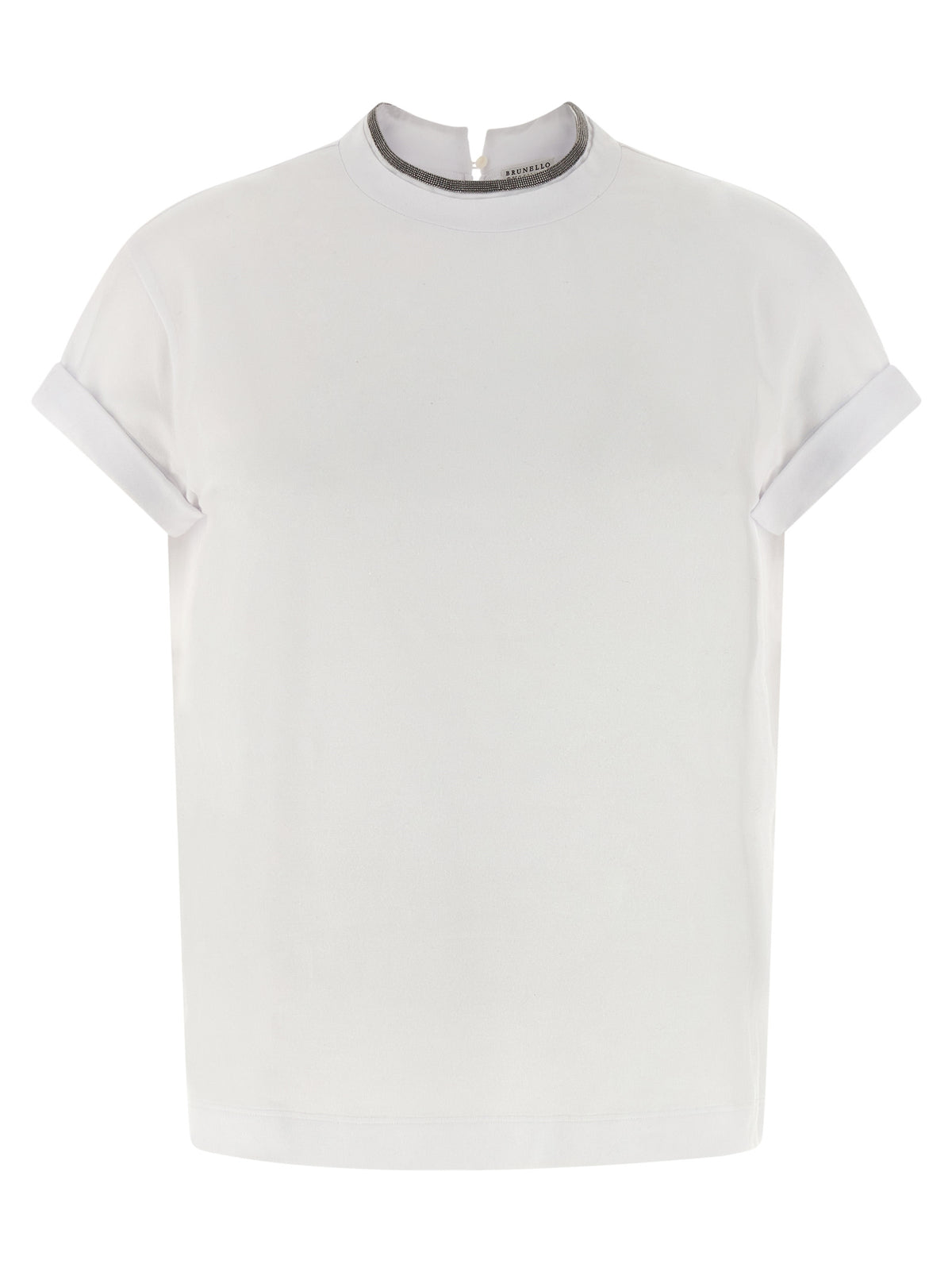 Brunello Cucinelli Women's White Cotton T-Shirt with Monile Detail