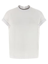 Brunello Cucinelli Women's White Cotton T-Shirt with Monile Detail