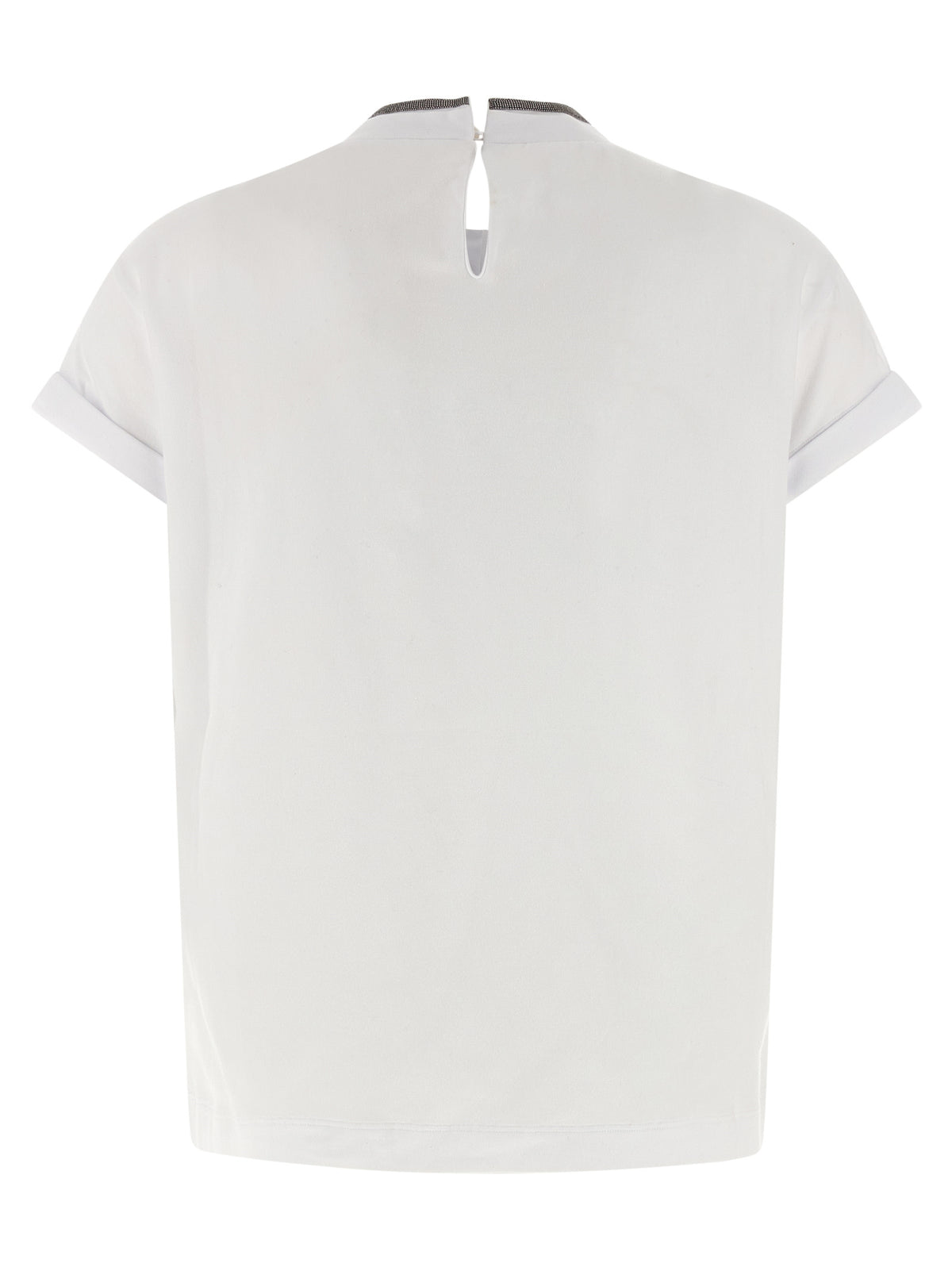 Brunello Cucinelli Women's White Cotton T-Shirt with Monile Detail