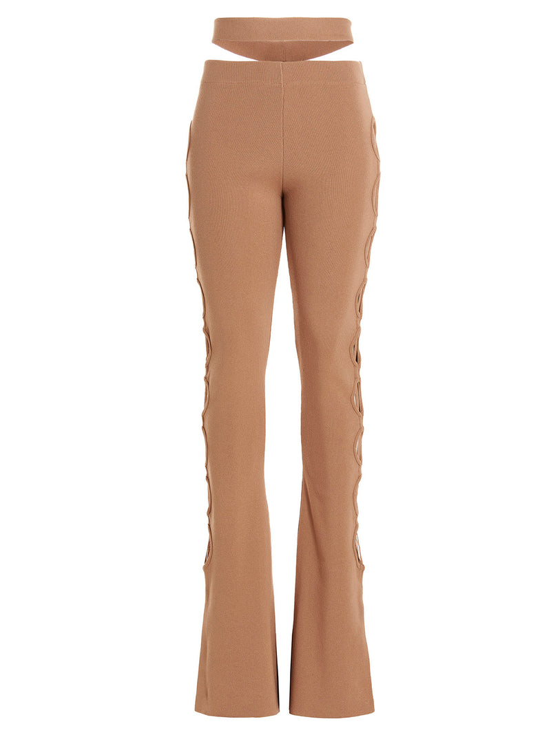 ANDREĀDAMO Beige Viscose Flared Pants for Women