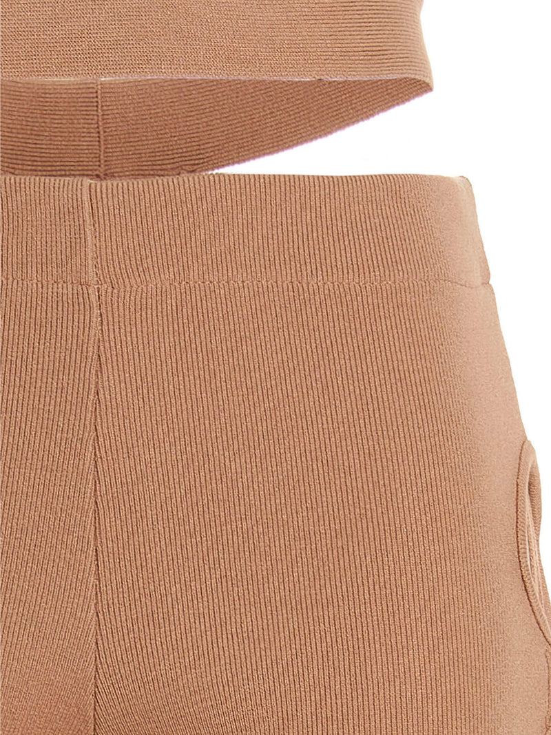 ANDREĀDAMO Beige Viscose Flared Pants for Women