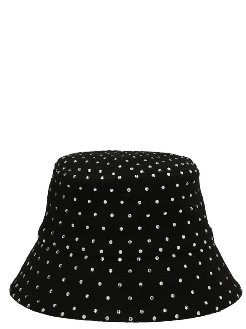 RUSLAN BAGINSKIY Black Wool Bucket Hat with Crystal Appliqué