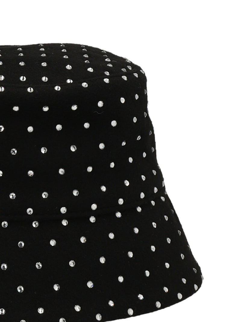 RUSLAN BAGINSKIY Black Wool Bucket Hat with Crystal Appliqué