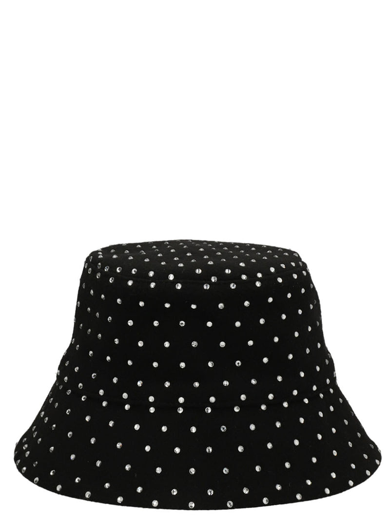 RUSLAN BAGINSKIY Black Wool Bucket Hat with Crystal Appliqué