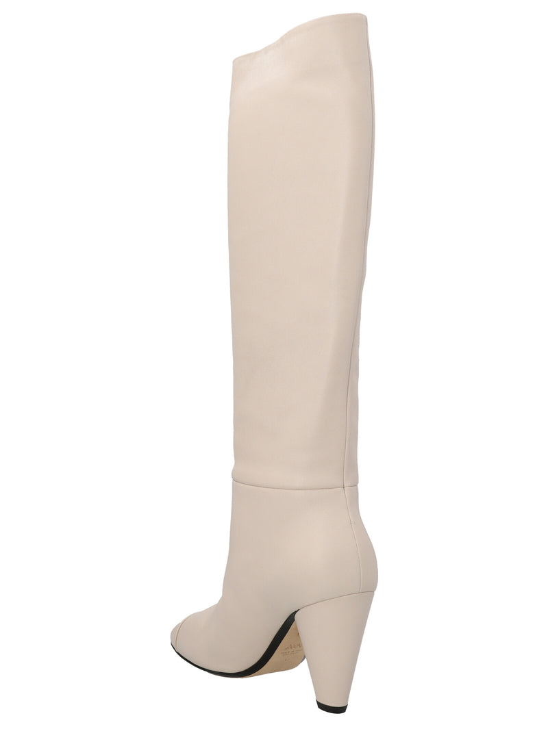 ALEVÌ Naty White Leather Over The Knee Boots
