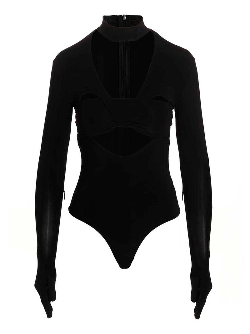 Ambush Black Viscose Bodysuit with Heart-Shaped Glove Detail