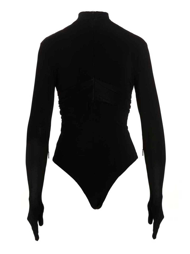 Ambush Black Viscose Bodysuit with Heart-Shaped Glove Detail
