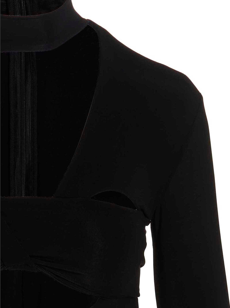 Ambush Black Viscose Bodysuit with Heart-Shaped Glove Detail