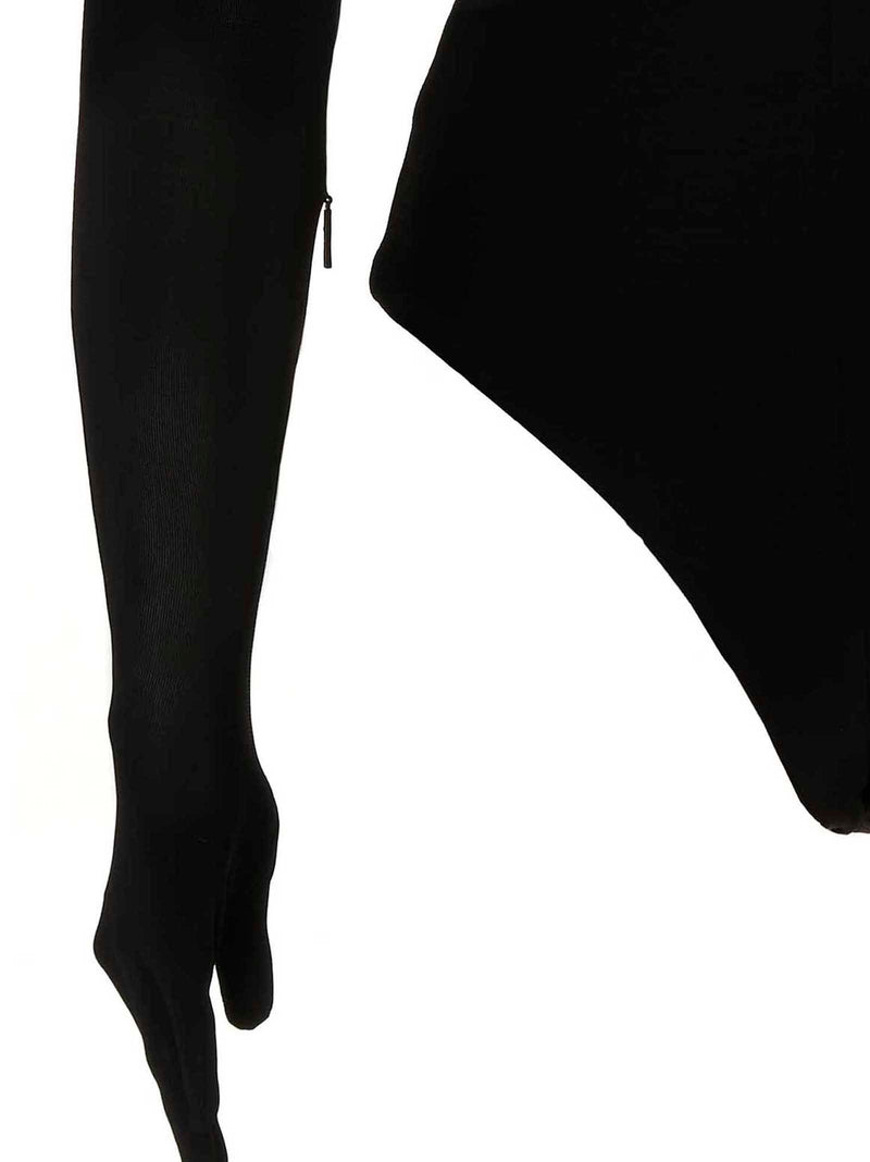 Ambush Black Viscose Bodysuit with Heart-Shaped Glove Detail