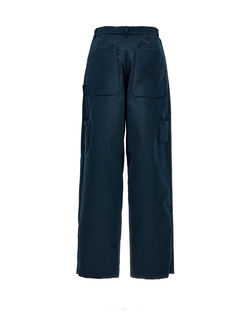 Etro Blue Polyester Cargo Pants with Iconic Embroidery
