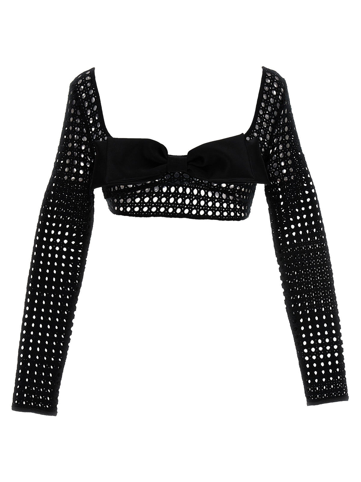 Giambattista Valli Black Long Sleeve T-Shirt with Bow Appliqué