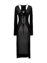 ANDREĀDAMO Black Viscose Cardigan - Elegant Openwork Design