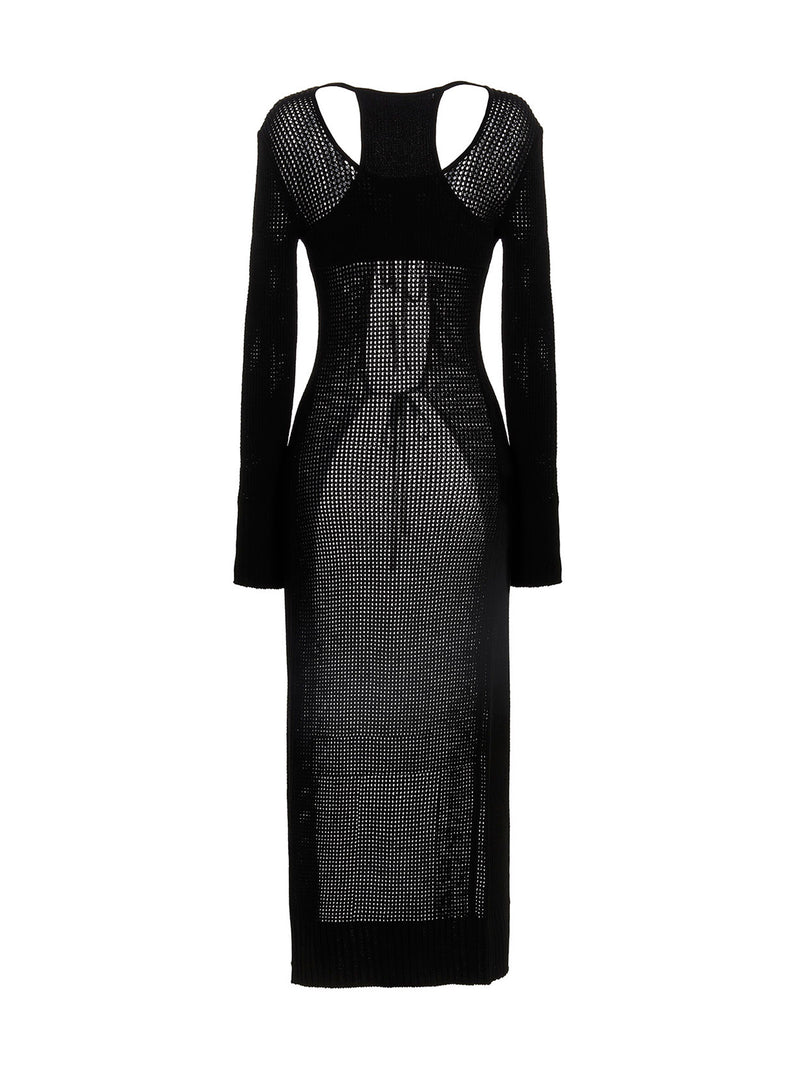 ANDREĀDAMO Black Viscose Cardigan - Elegant Openwork Design