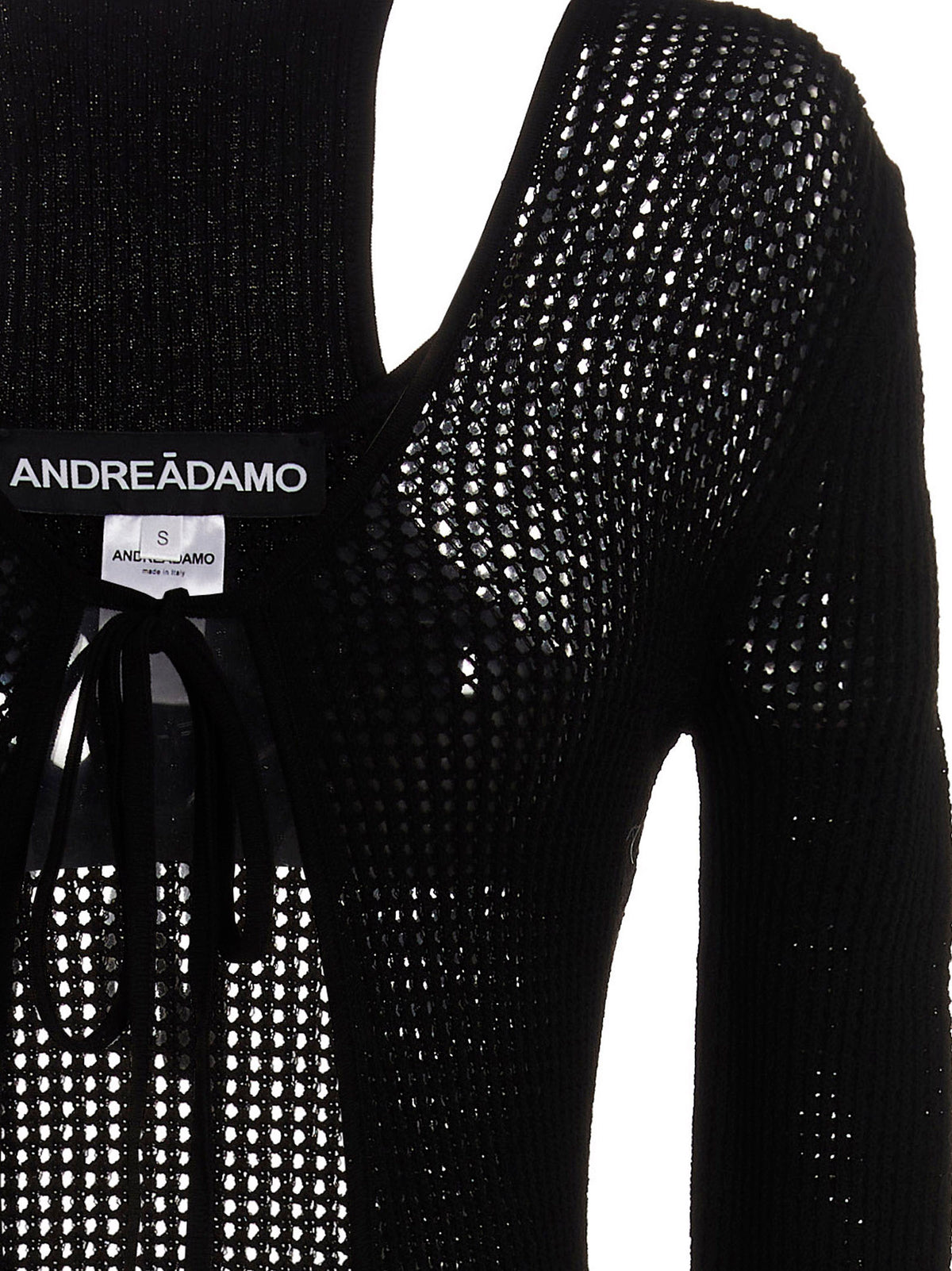 ANDREĀDAMO Black Viscose Cardigan - Elegant Openwork Design