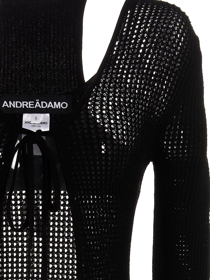 ANDREĀDAMO Black Viscose Cardigan - Elegant Openwork Design