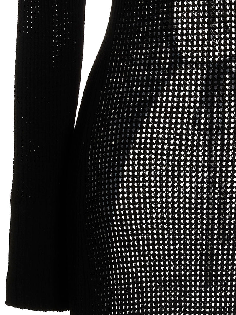 ANDREĀDAMO Black Viscose Cardigan - Elegant Openwork Design