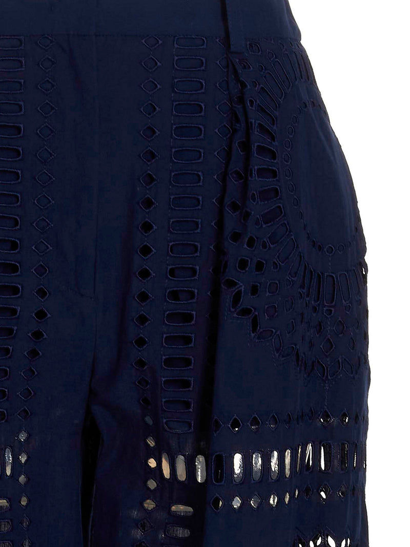 Alberta Ferretti Blue Cotton Casual Pants - Elegant Embroidery