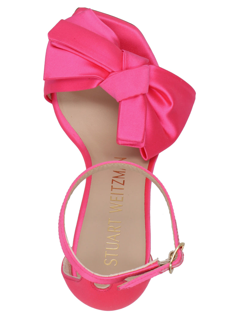 Stuart Weitzman Nudistcurver Loveknot Fuchsia Satin Sandals