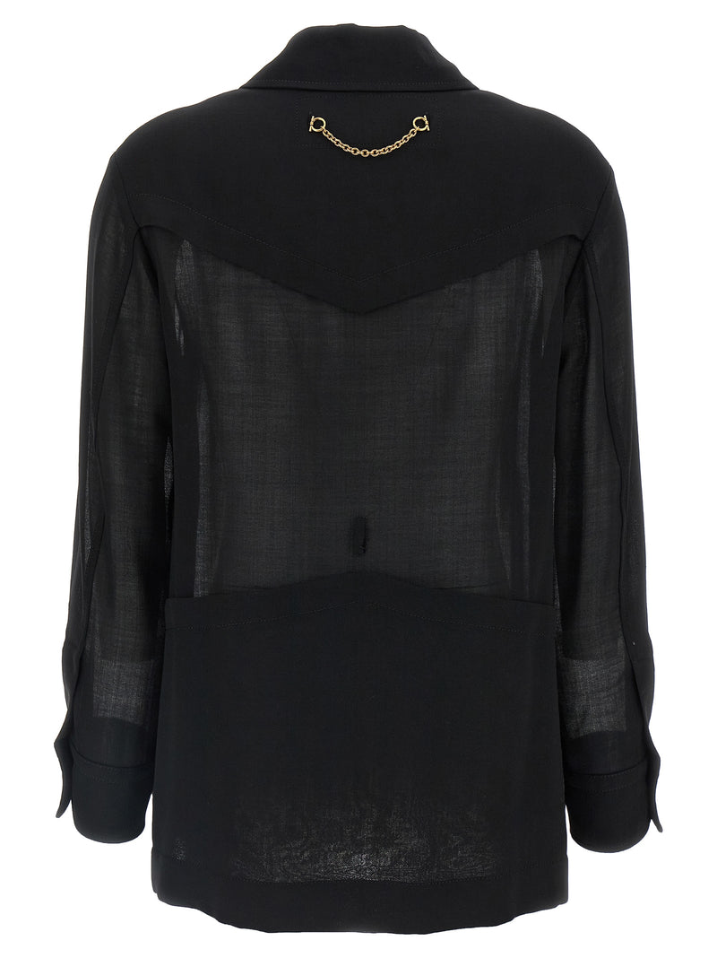 Ferragamo Black Virgin Wool Blouse - Elegant Shirt-Style Jacket