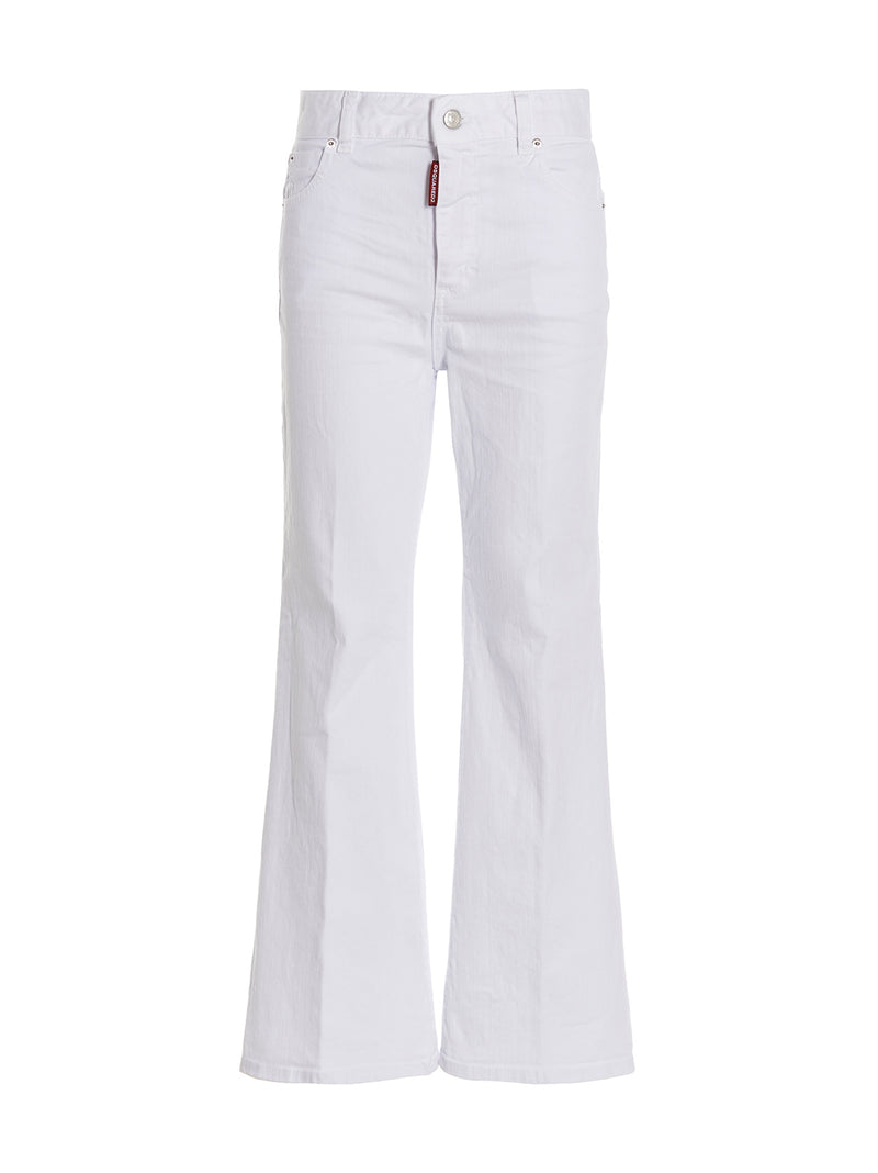 Dsquared² White Cotton Flared Jeans - Super Flared Cropped Style