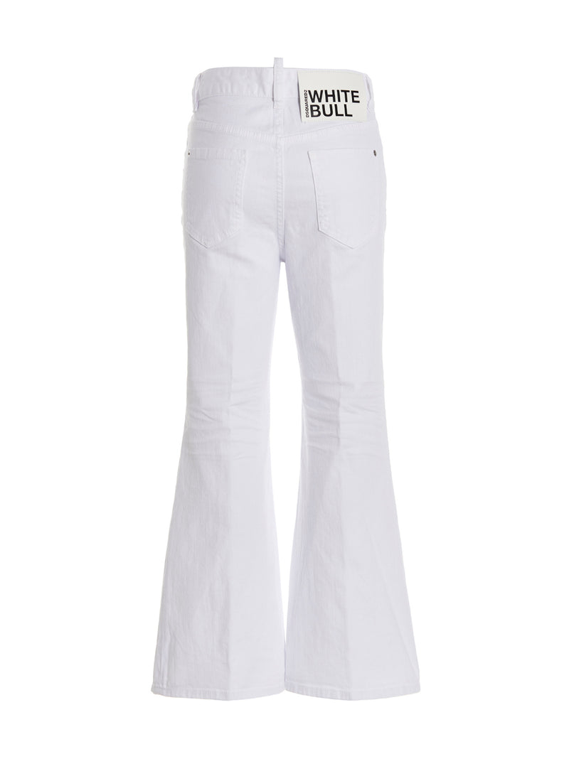 Dsquared² White Cotton Flared Jeans - Super Flared Cropped Style