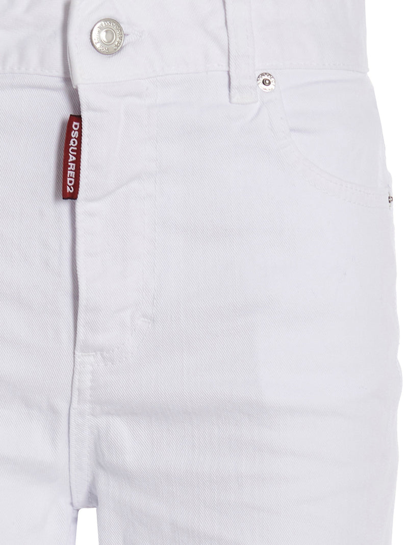 Dsquared² White Cotton Flared Jeans - Super Flared Cropped Style