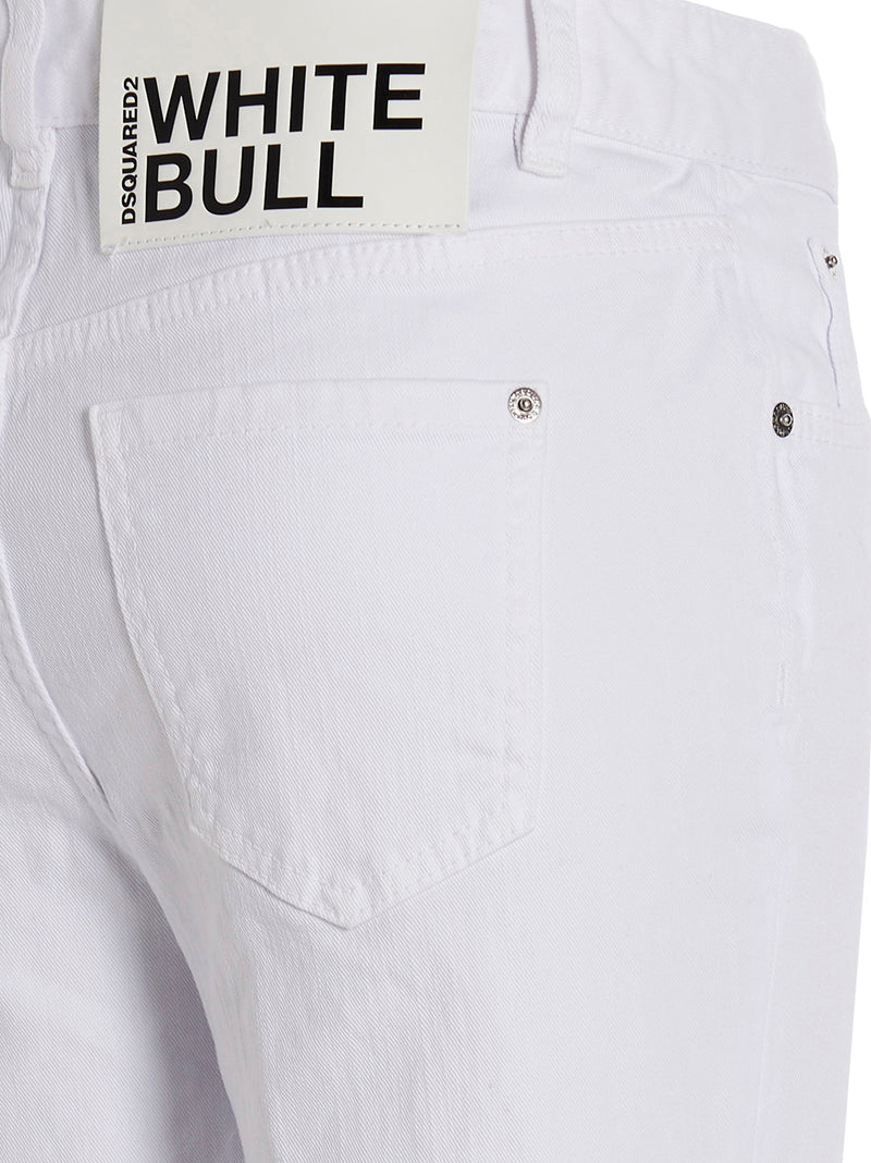 Dsquared² White Cotton Flared Jeans - Super Flared Cropped Style