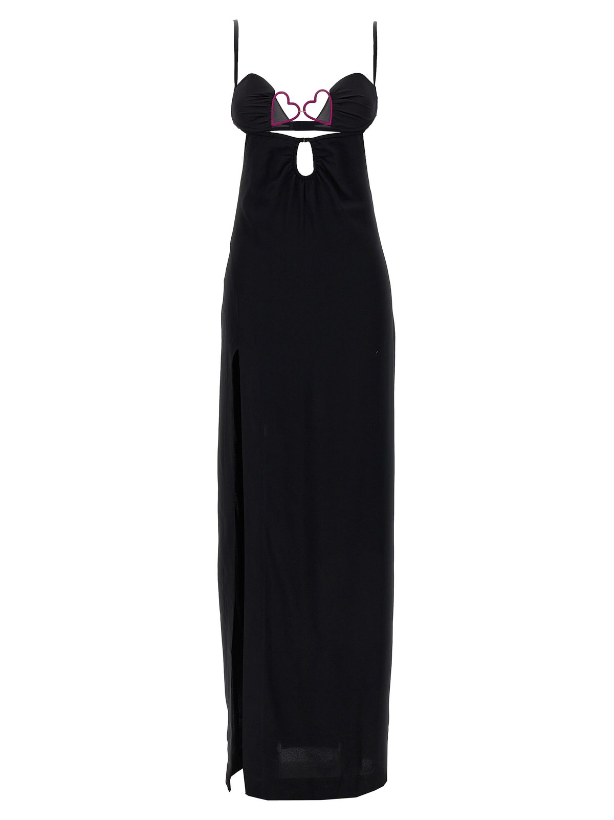 Nensi Dojaka Black Viscose Long Dress with Heart Bra Design