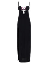 Nensi Dojaka Black Viscose Long Dress with Heart Bra Design