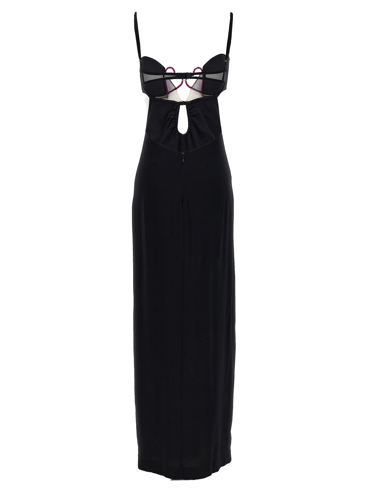 Nensi Dojaka Black Viscose Long Dress with Heart Bra Design