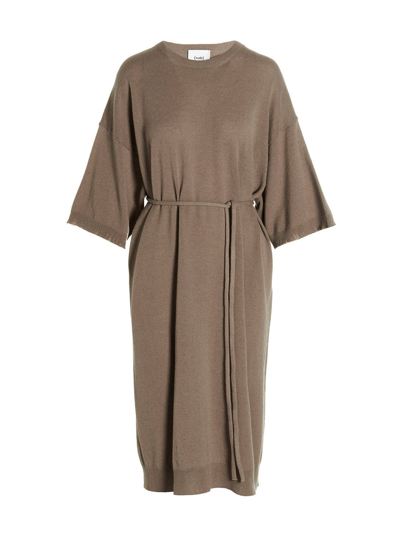 NUDE Beige Virgin Wool Long Dress - Elegant & Versatile