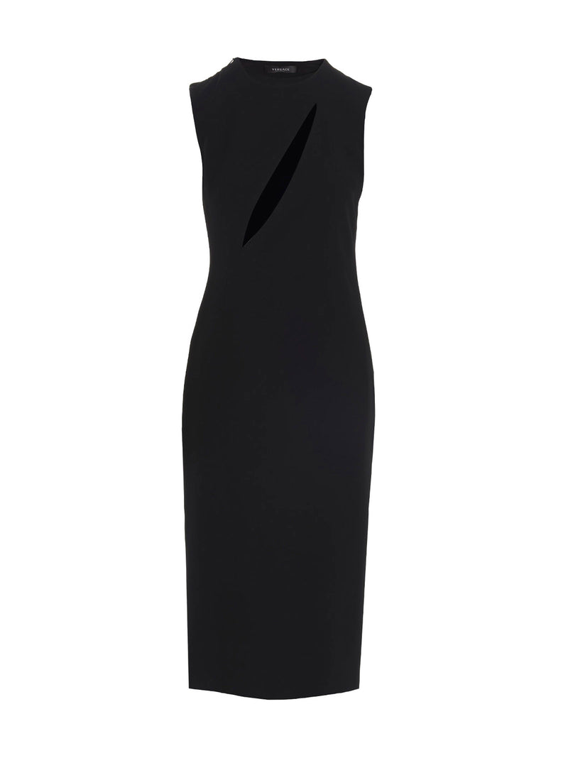 Versace Black Acetate Midi Dress with Cut-Out Details
