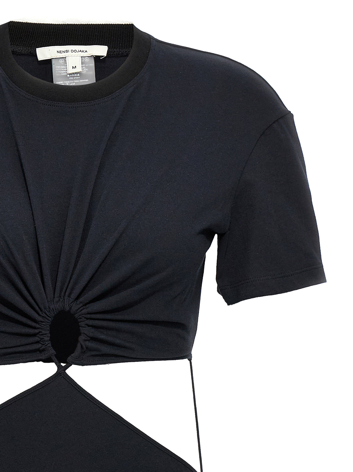 Nensi Dojaka Black Cotton Midi Dress with Cut-Out Details