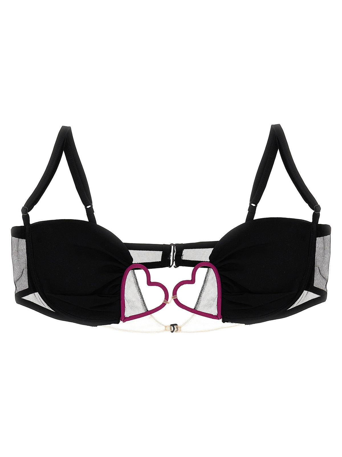 Nensi Dojaka Black Polyamide Bra with Heart Detail