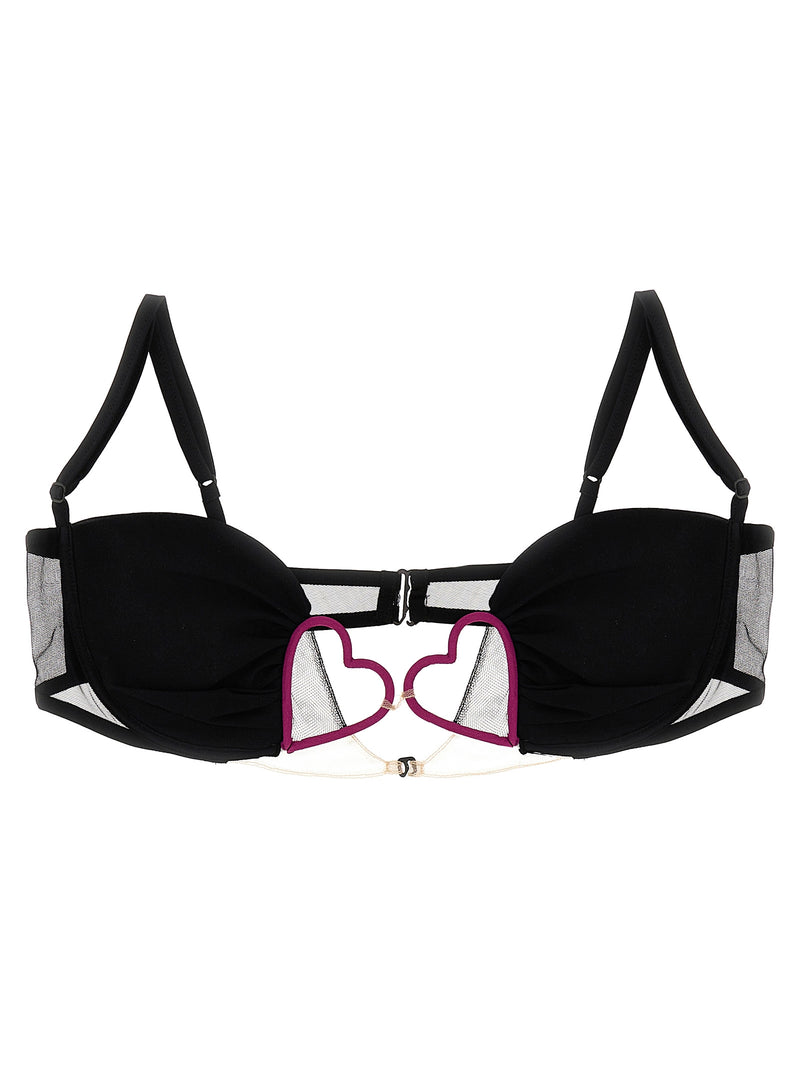 Nensi Dojaka Black Polyamide Bra with Heart Detail
