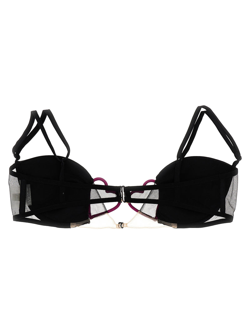 Nensi Dojaka Black Polyamide Bra with Heart Detail