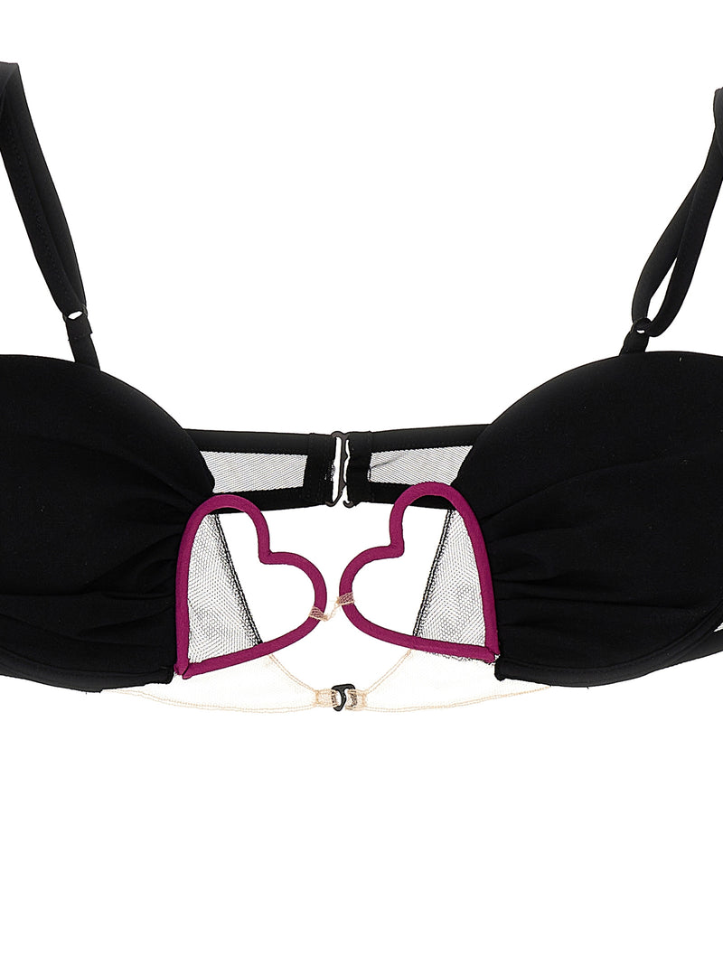 Nensi Dojaka Black Polyamide Bra with Heart Detail