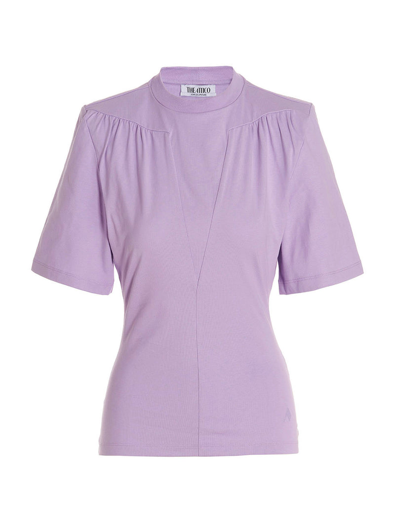 The Attico Jewel Purple Cotton T-Shirt with Shoulder Pads