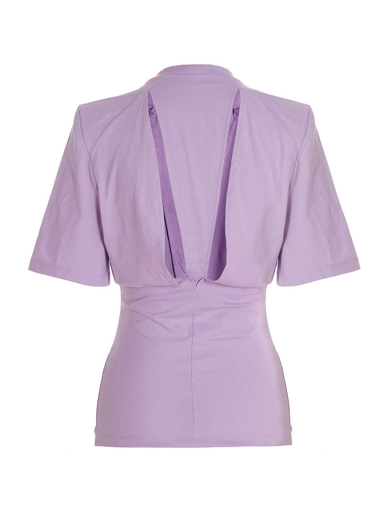 The Attico Jewel Purple Cotton T-Shirt with Shoulder Pads