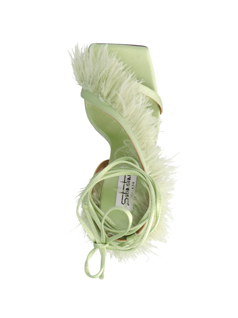SEBASTIAN Bicolor Viscose Stiletto Heel Sandals - Feather Wrap
