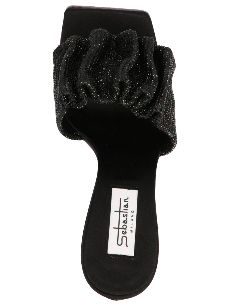 SEBASTIAN Black Goatskin Stiletto Heel Sandals - Cher
