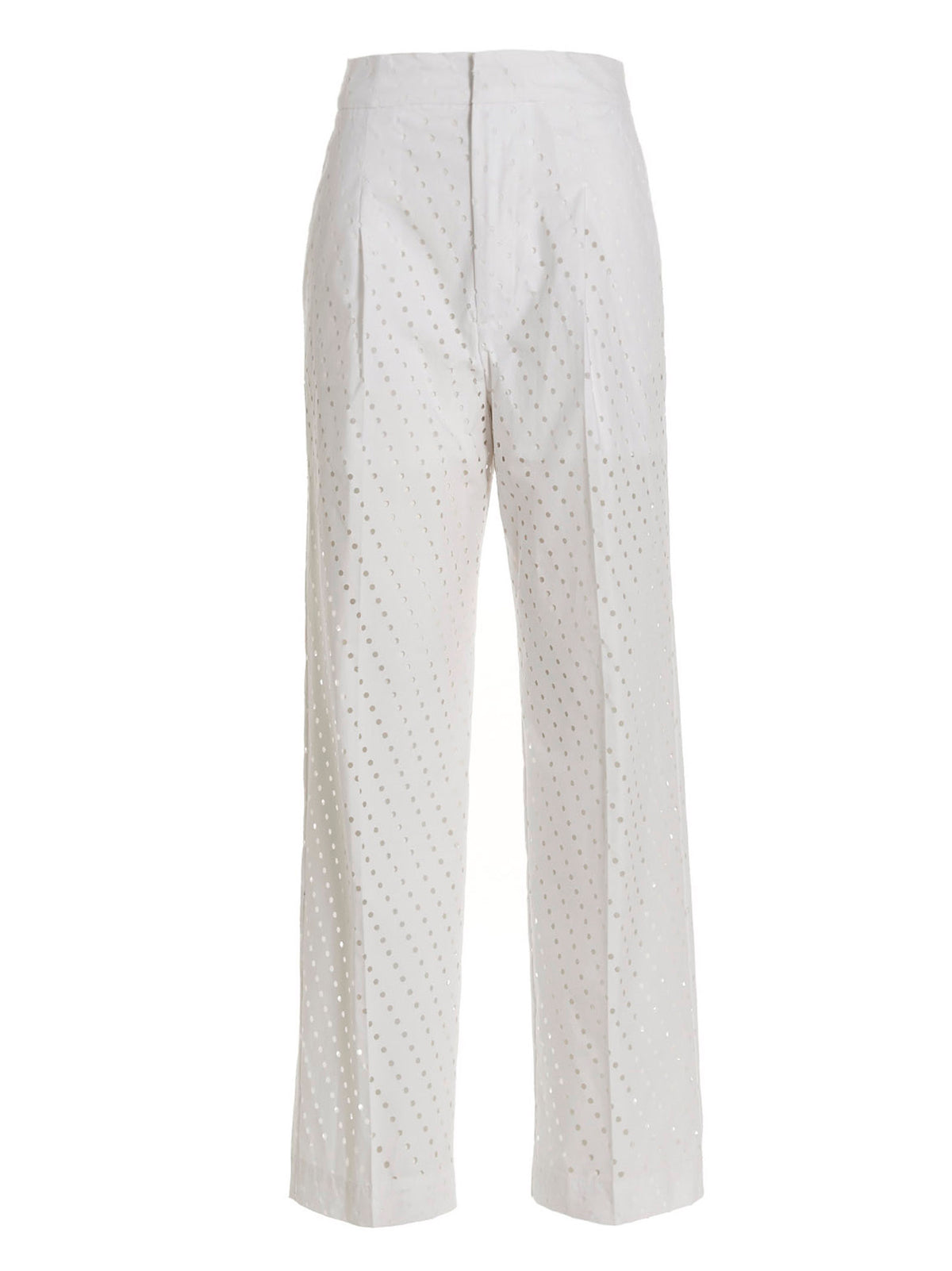 NUDE White Cotton Casual Pants - High Waist Straight Leg