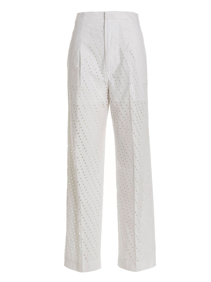 NUDE White Cotton Casual Pants - High Waist Straight Leg