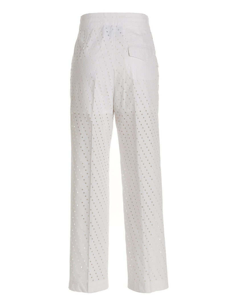 NUDE White Cotton Casual Pants - High Waist Straight Leg