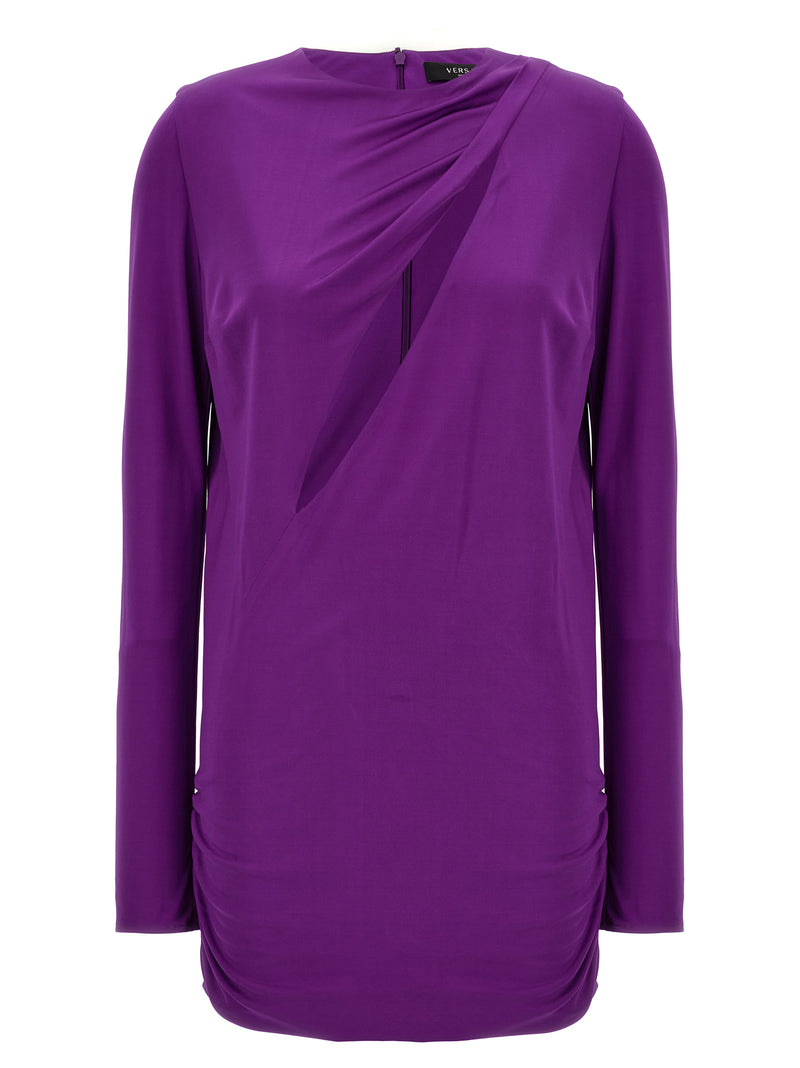 Versace Purple Viscose Short Dress with Cut-Out Details