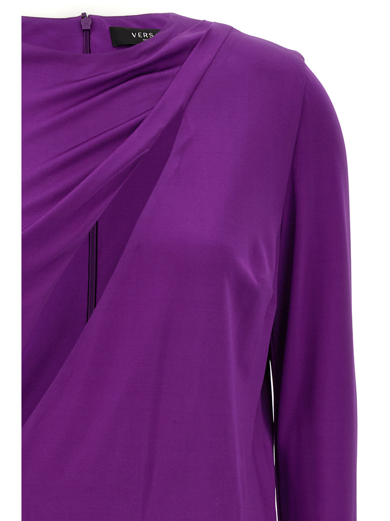 Versace Purple Viscose Short Dress with Cut-Out Details
