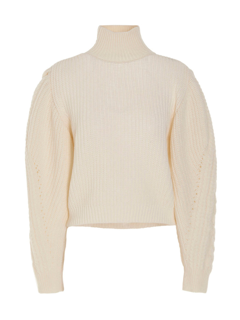 MIXIK White Wool Cardigan - Monique Turtleneck Sweater