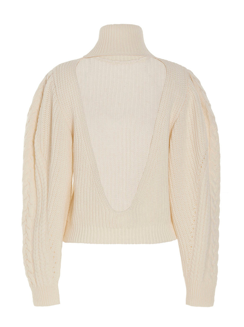 MIXIK White Wool Cardigan - Monique Turtleneck Sweater